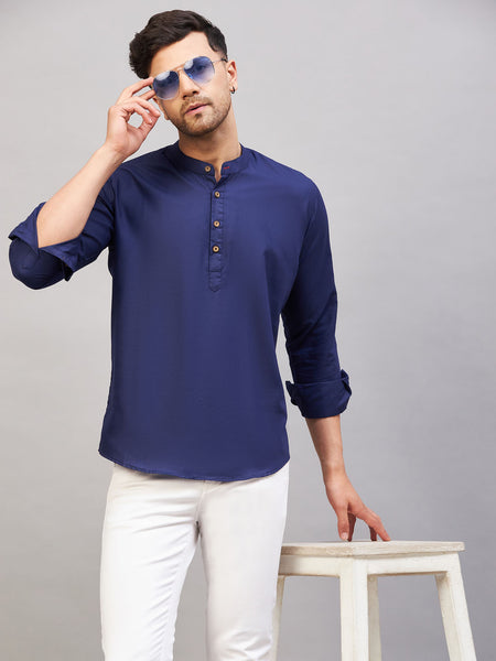 VM by Vastramay Men's Blue Cotton Blend Kurta - Distacart