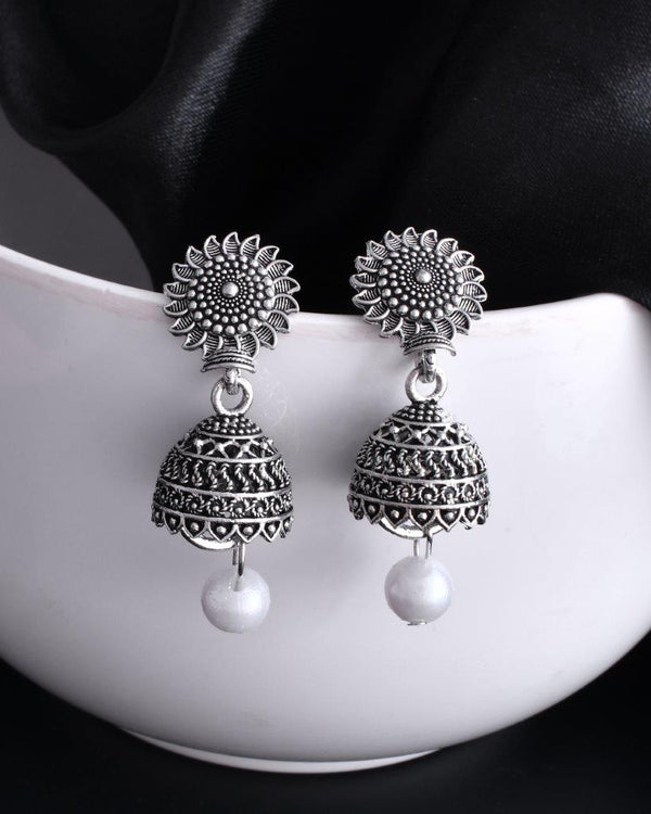 description voj white bead studded circular oxidised silver plated ...