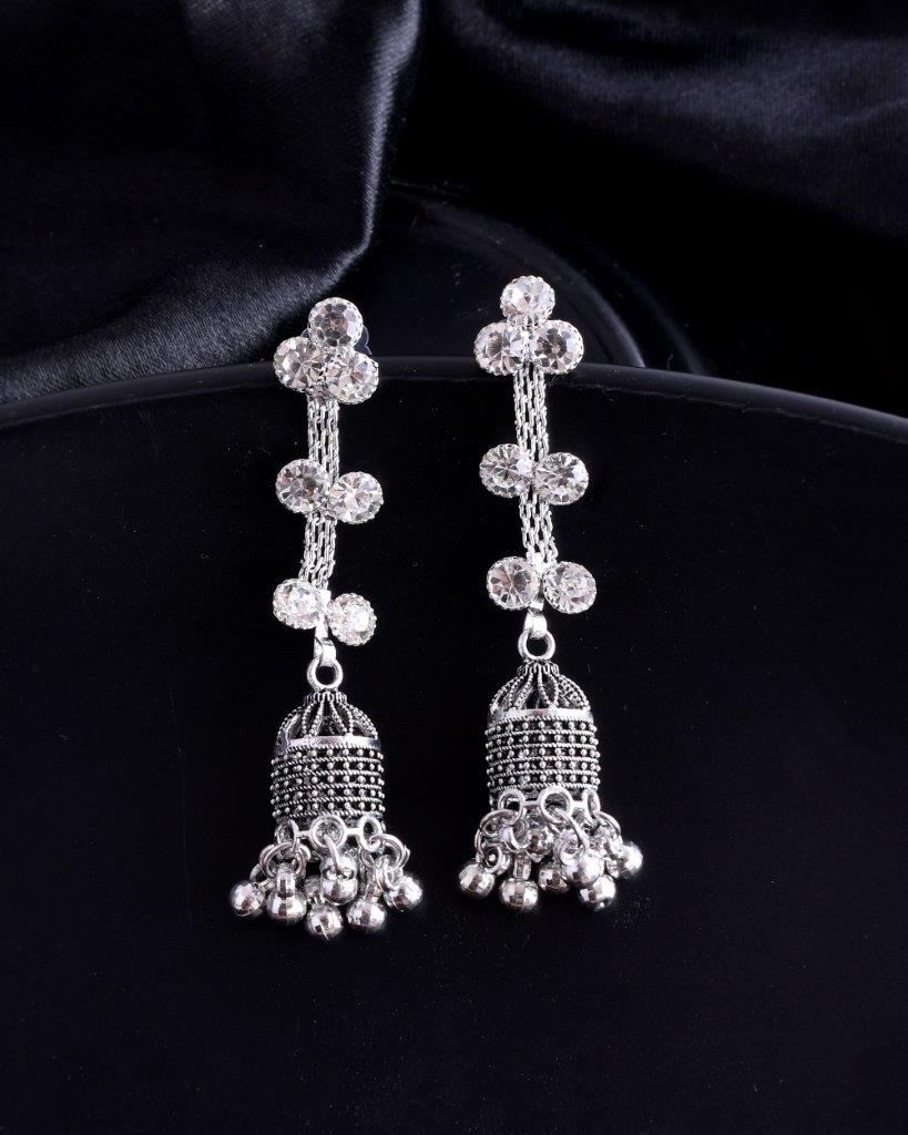 Buy VOJ Studded Triangle Oxidised Silver Plated Contemporary Drop Earrings  Online at Best Price | Distacart