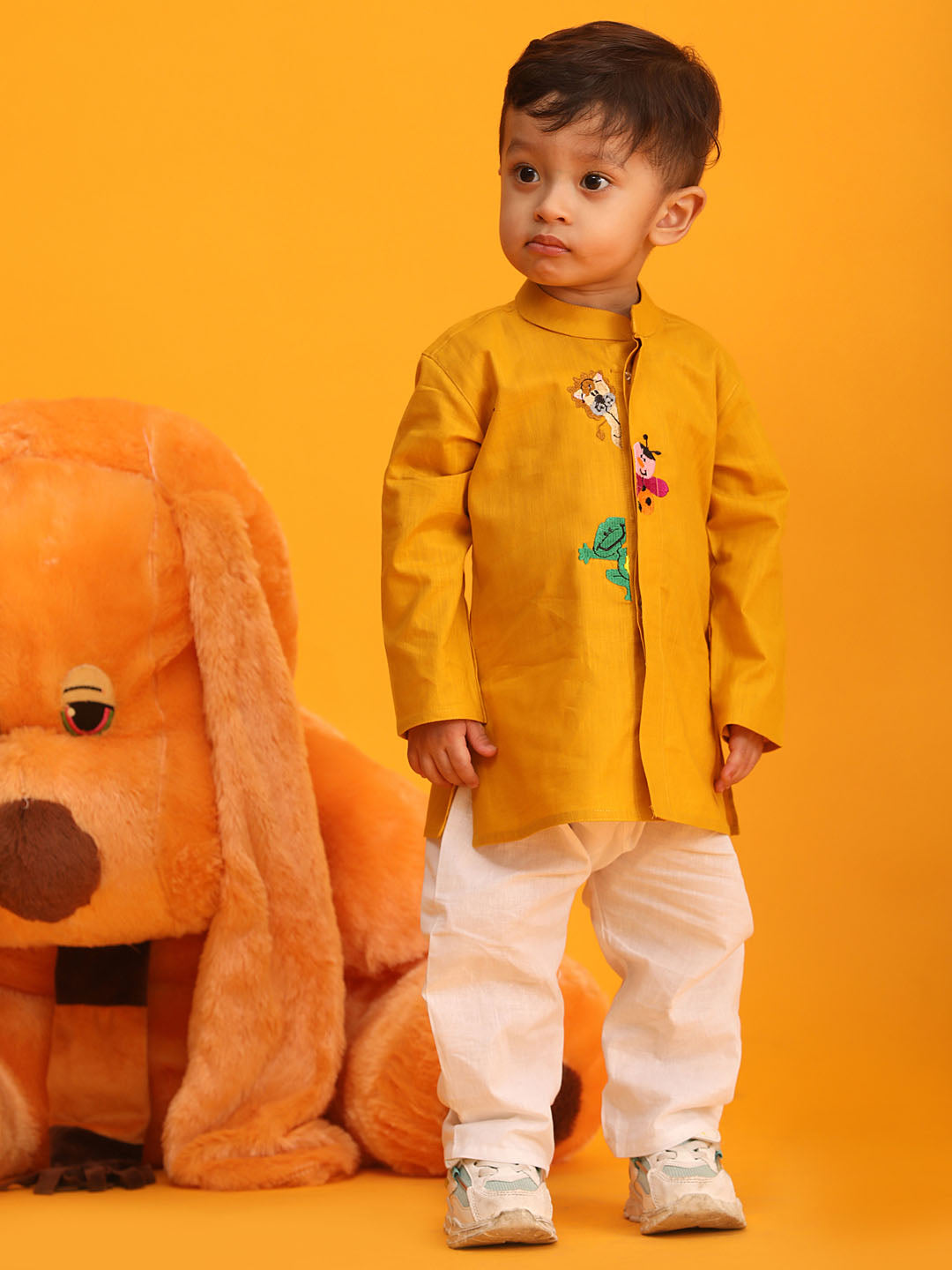 Vastramay Front Open Cotton Kurta With Cute Catoon Motifs Embroidered Placketfor Boys - Distacart