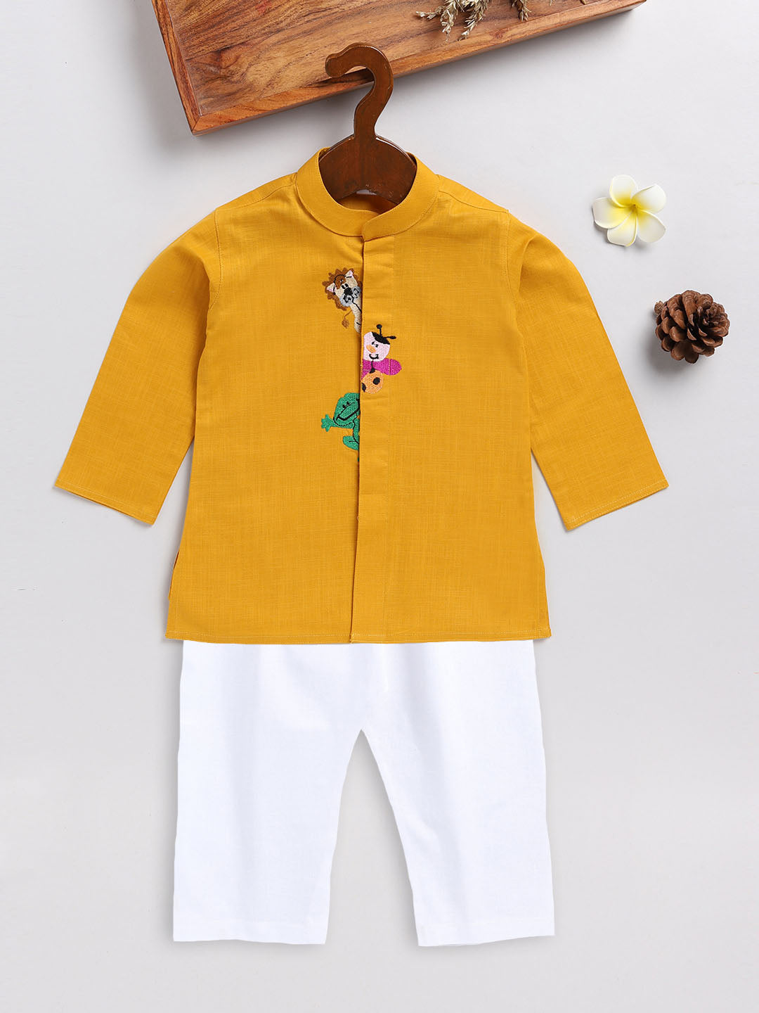 Vastramay Front Open Cotton Kurta With Cute Catoon Motifs Embroidered Placketfor Boys - Distacart