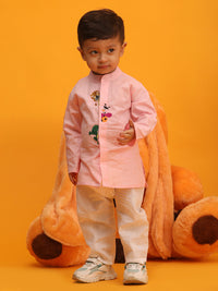 Thumbnail for Vastramay Front Open Cotton Kurta With Cute Catoon Motifs Embroidered Placket for Boys - Distacart