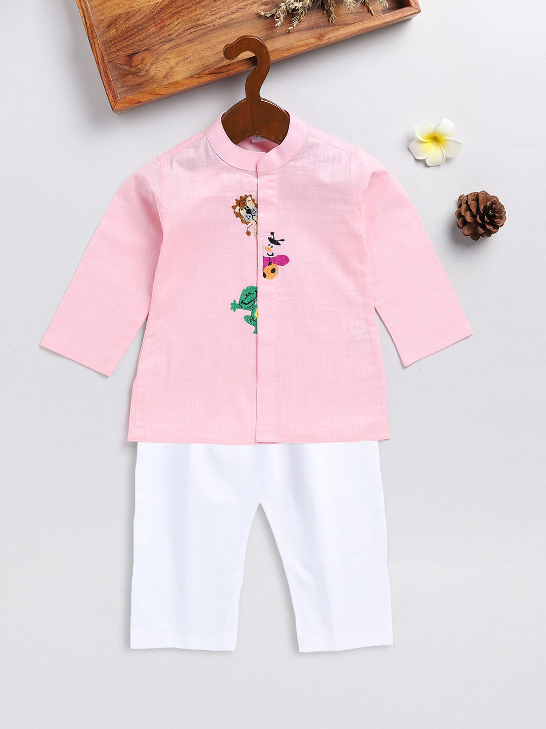 Vastramay Front Open Cotton Kurta With Cute Catoon Motifs Embroidered Placket for Boys - Distacart