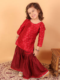 Thumbnail for Vastramay Zari Buta Self Design Kurta With Sharara For Girls - Distacart