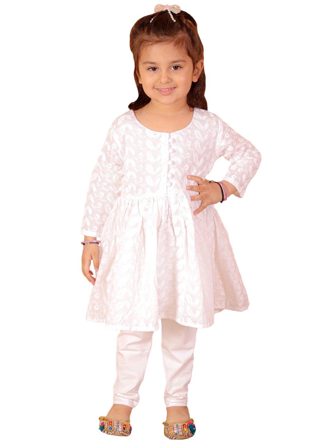 White cotton cheap chikankari anarkali