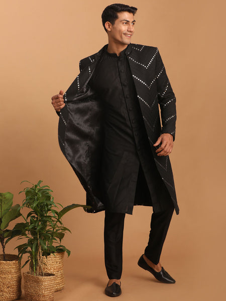 Shrestha by Vastramay Men's Black Viscose Sherwani Set - Distacart