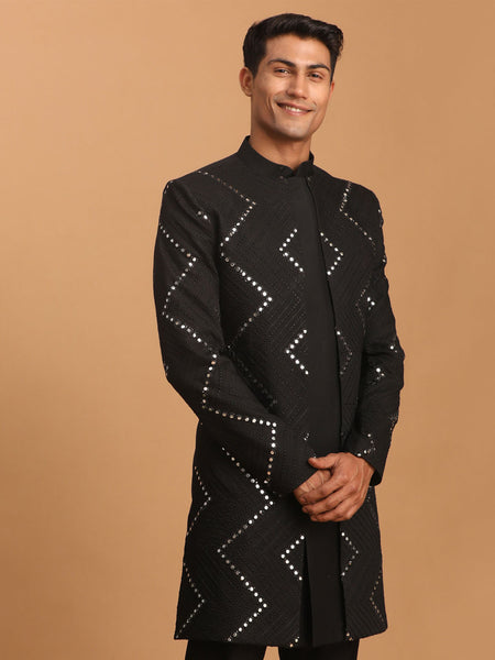 Shrestha by Vastramay Men's Black Viscose Sherwani Only Top - Distacart