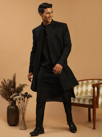 Thumbnail for Shrestha By Vastramay Men's Black Viscose Sherwani Set - Distacart