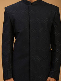 Thumbnail for Shrestha By Vastramay Men's Black Viscose Sherwani Set - Distacart