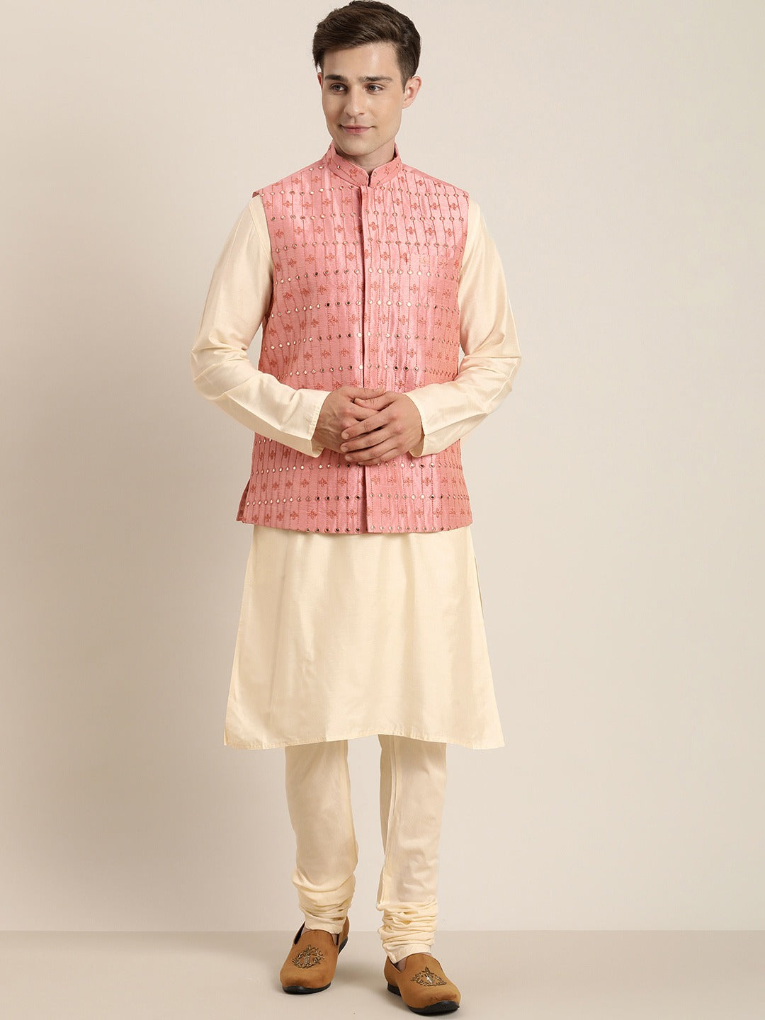 Men's Pink Floral Design Nehru Jacket. at Rs 1590.00 | New Delhi| ID:  2851741425330