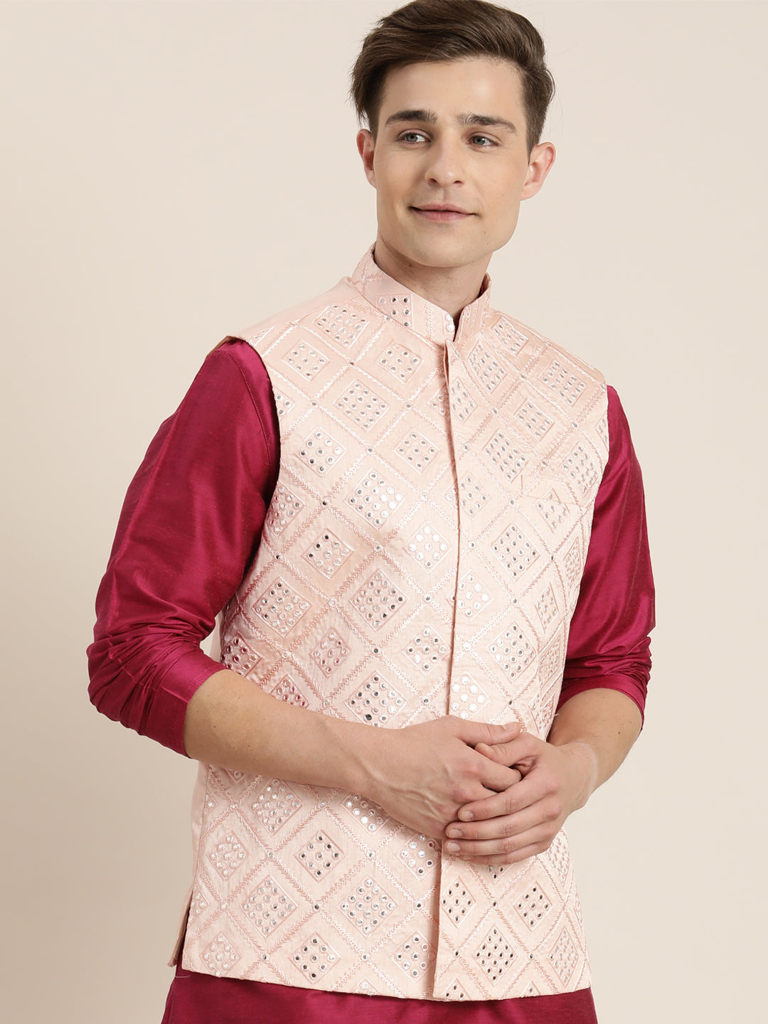 Pastel Ethnic Bandhgala Jodhpuri Nehru Jacket Vest Waistcoat - 4 Colours  Pink: Buy Online at Best Price in UAE - Amazon.ae