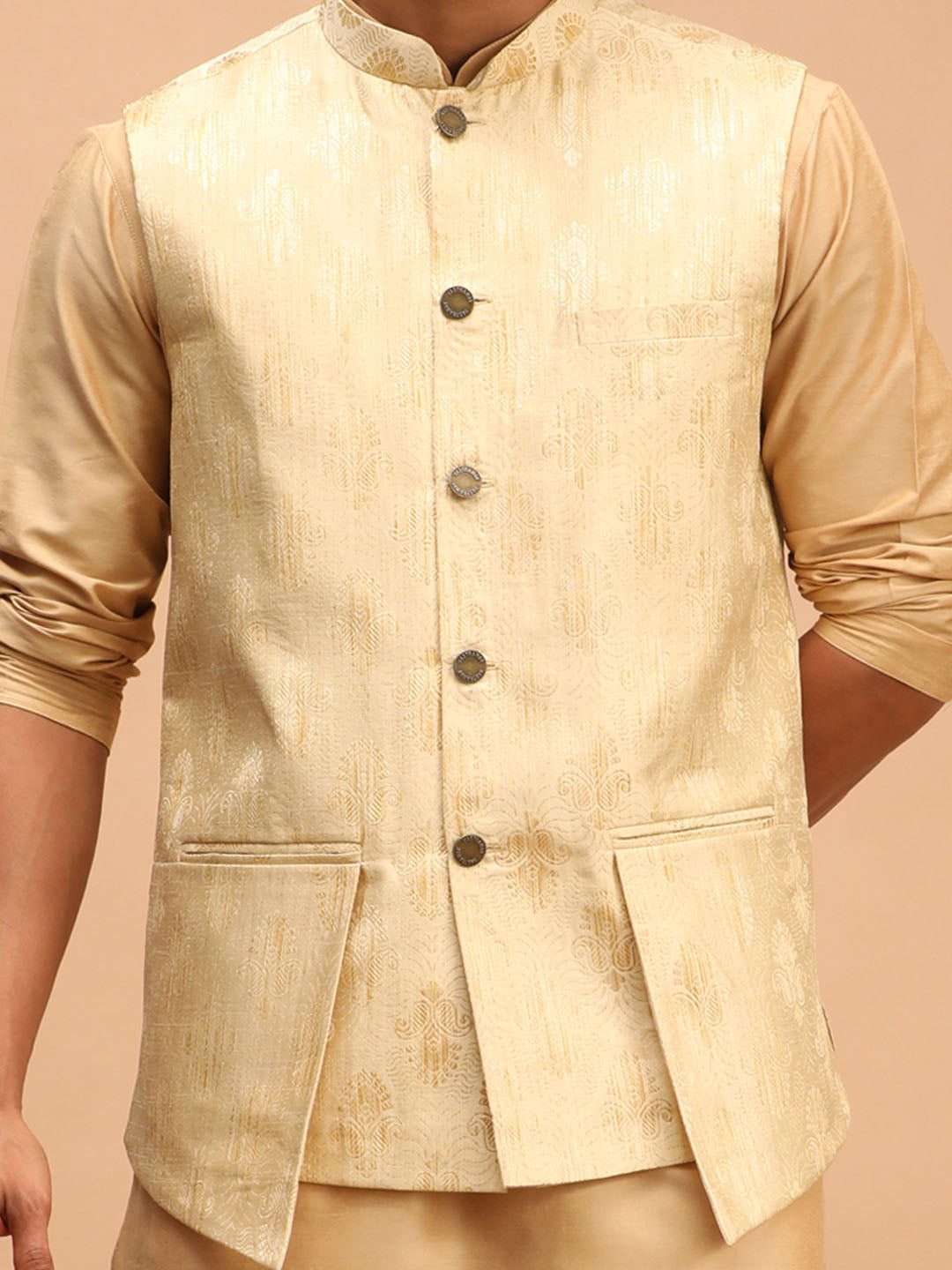 Buy Shrestha By Vastramay Men's Gold And Rose Gold Viscose Jacket