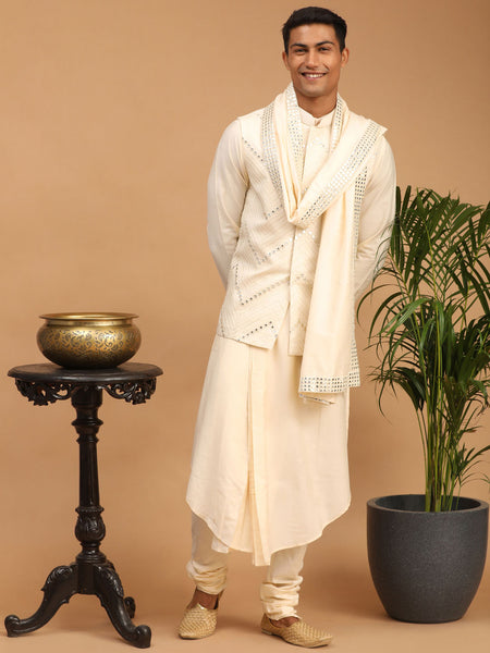 Shrestha By Vastramay Men's Cream Viscose Jacket, Kurta And Pyjama Set - Distacart