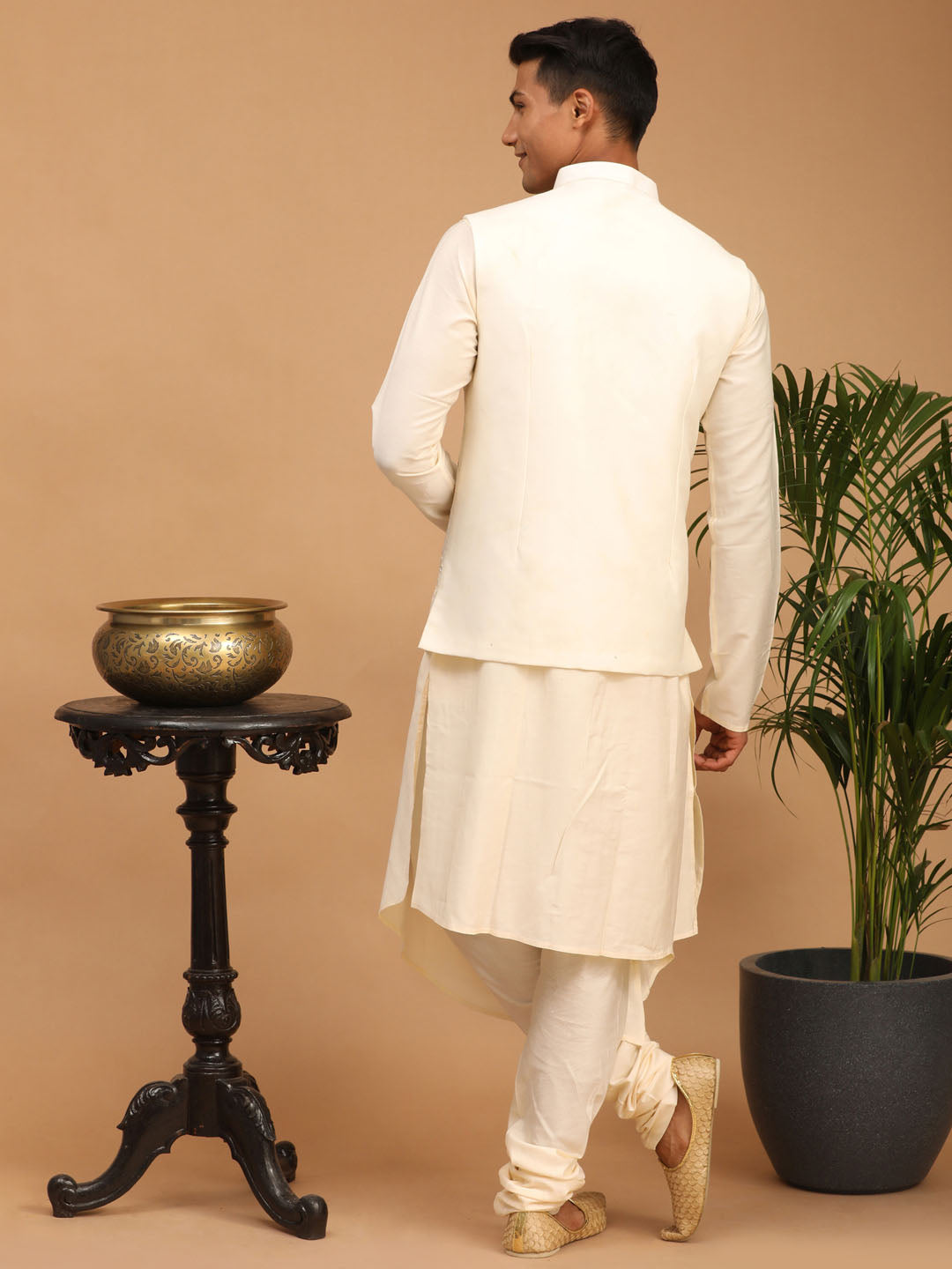 Shrestha By Vastramay Men's Cream Viscose Jacket, Kurta And Pyjama Set - Distacart