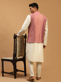 Thumbnail for Shrestha By Vastramay Men's Onion And Cream Viscose Jacket, Kurta And Pyjama Set - Distacart