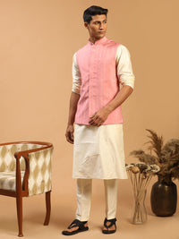 Thumbnail for Shrestha By Vastramay Men's Cream And Pink Viscose Jacket, Kurta And Pyjama Set - Distacart