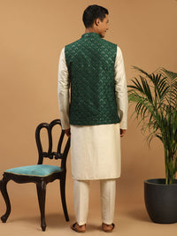 Thumbnail for Shrestha By Vastramay Men's Cream Cotton Blend Jacket, Kurta & Pyjama - Distacart