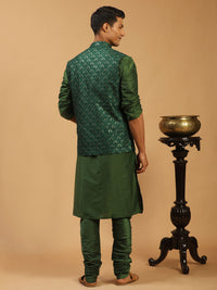 Thumbnail for Shrestha By Vastramay Men's Green Silk Blend Jacket, Kurta & Pyjama - Distacart