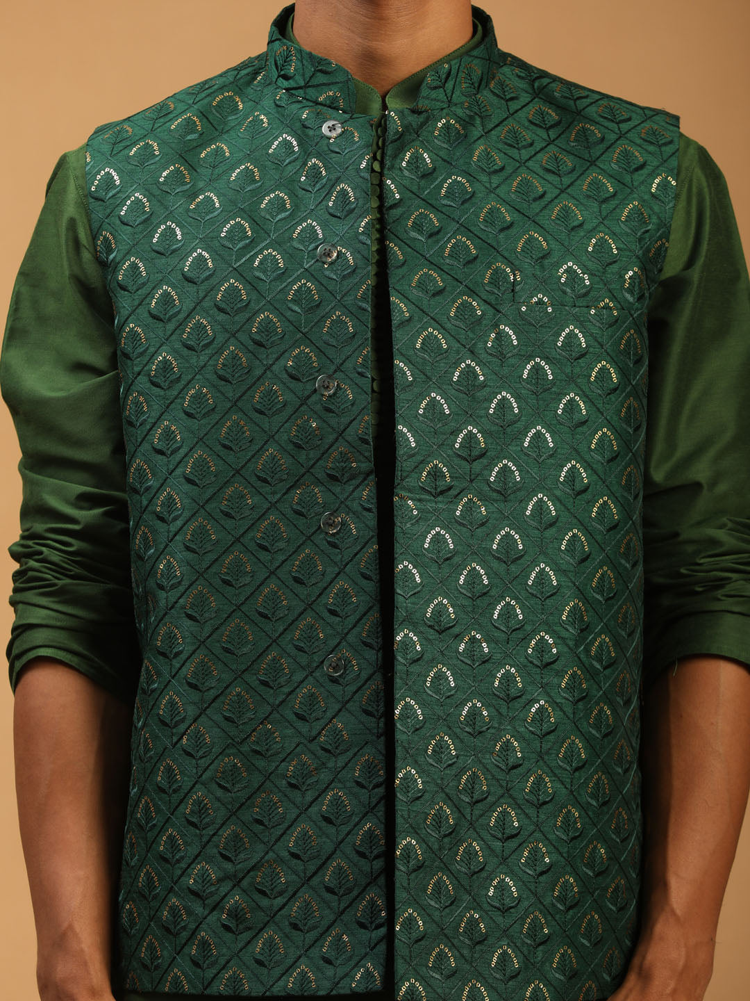 Shrestha By Vastramay Men's Green Silk Blend Jacket, Kurta & Pyjama - Distacart