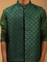 Thumbnail for Shrestha By Vastramay Men's Green Silk Blend Jacket, Kurta & Pyjama - Distacart