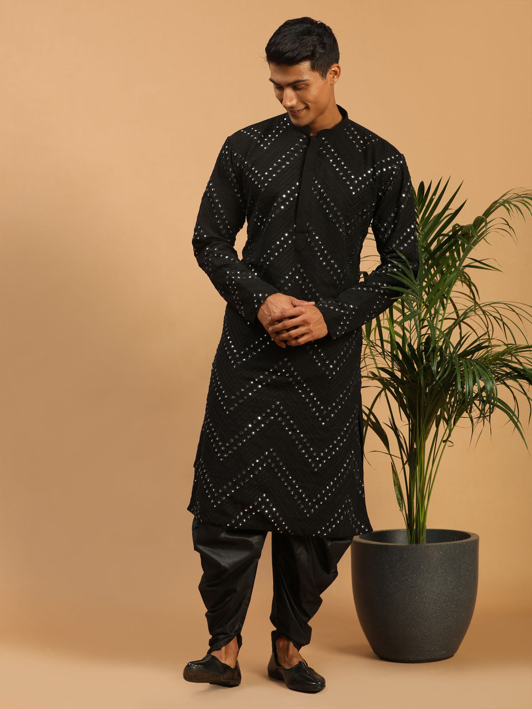 Shrestha By Vastramay Men's Black Georgette Kurta And Dhoti Set - Distacart