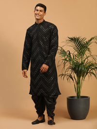 Thumbnail for Shrestha By Vastramay Men's Black Georgette Kurta And Dhoti Set - Distacart