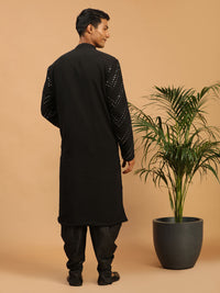 Thumbnail for Shrestha By Vastramay Men's Black Georgette Kurta And Dhoti Set - Distacart