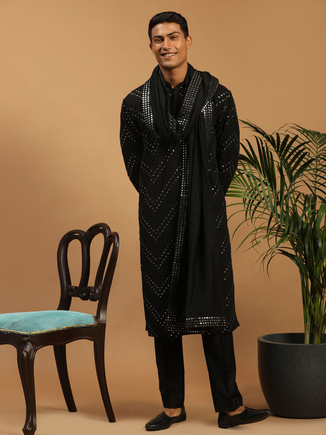 Shrestha By Vastramay Men's Black Georgette Kurta Pyjama Set - Distacart