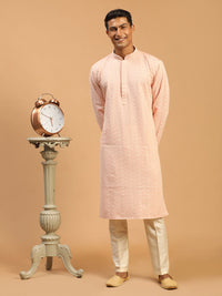 Thumbnail for Shrestha By Vastramay Men's Pink And Cream Georgette Kurta Pyjama Set - Distacart