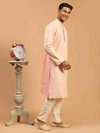 Thumbnail for Shrestha By Vastramay Men's Pink And Cream Georgette Kurta Pyjama Set - Distacart