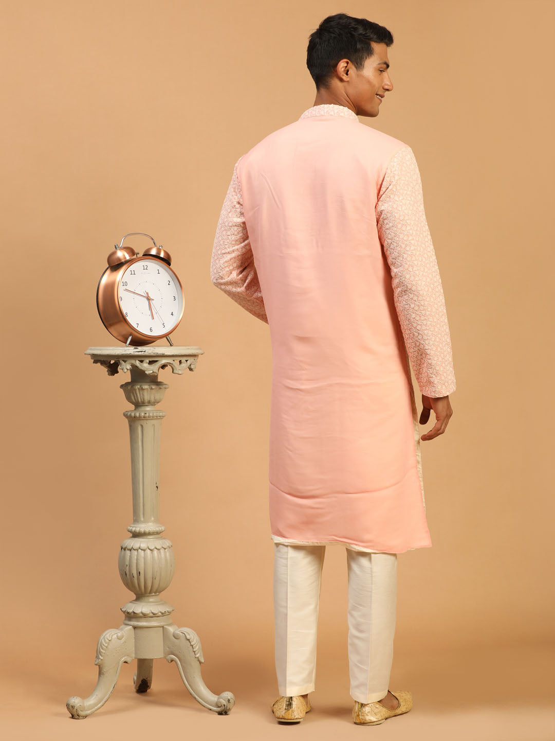 Shrestha By Vastramay Men's Pink And Cream Georgette Kurta Pyjama Set - Distacart