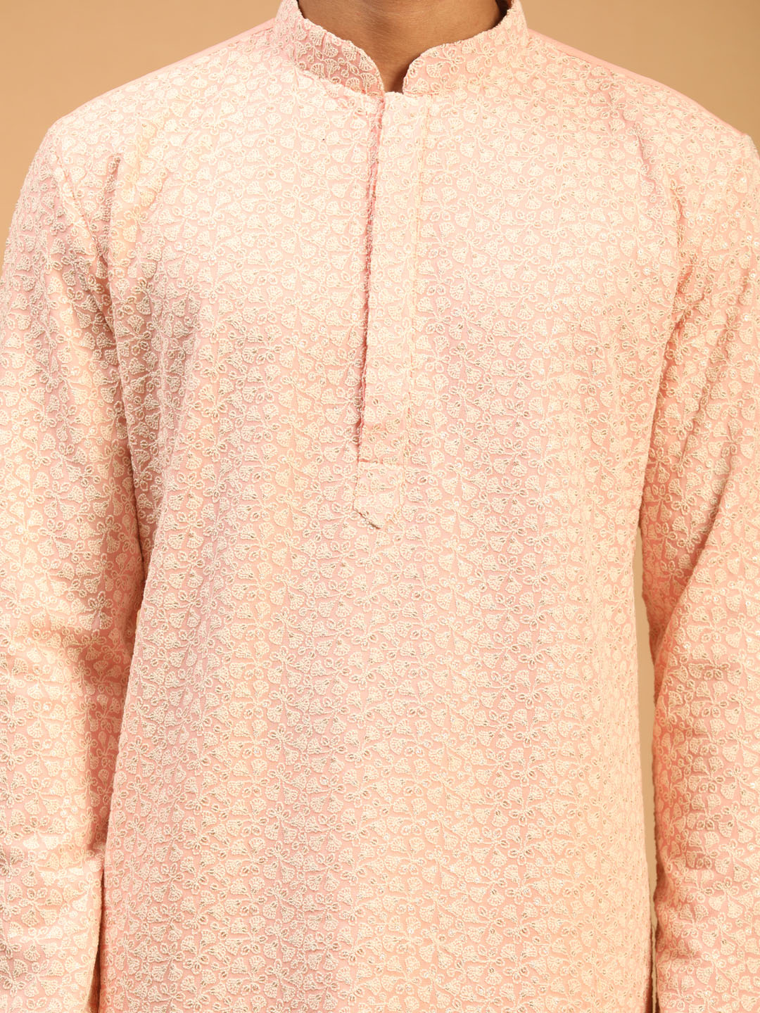 Shrestha By Vastramay Men's Pink And Cream Georgette Kurta Pyjama Set - Distacart