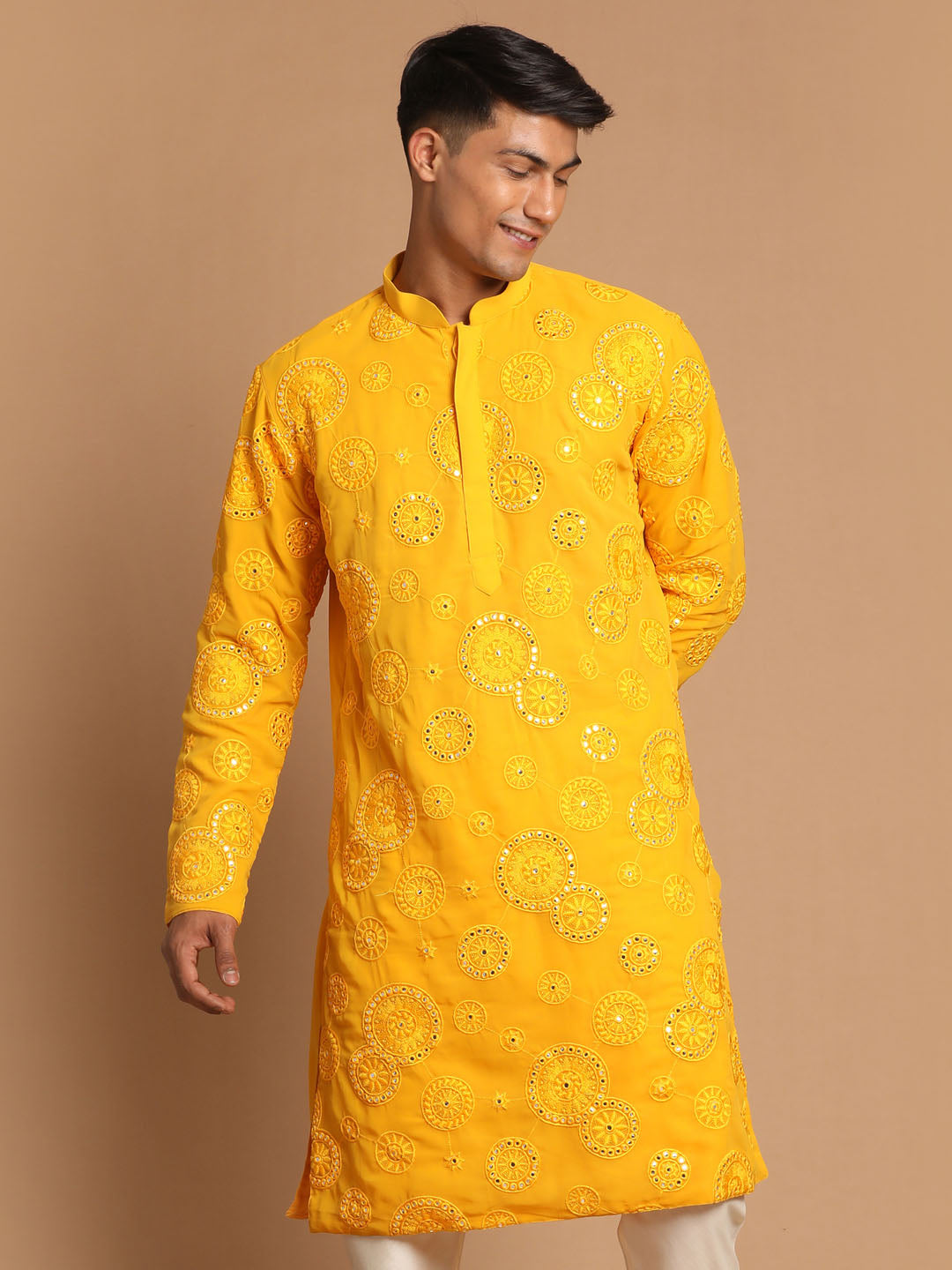 Shrestha by Vastramay Men's Yellow Georgette Kurta - Distacart