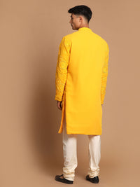 Thumbnail for Shrestha by Vastramay Men's Yellow And Cream Georgette Kurta Pyjama Set - Distacart