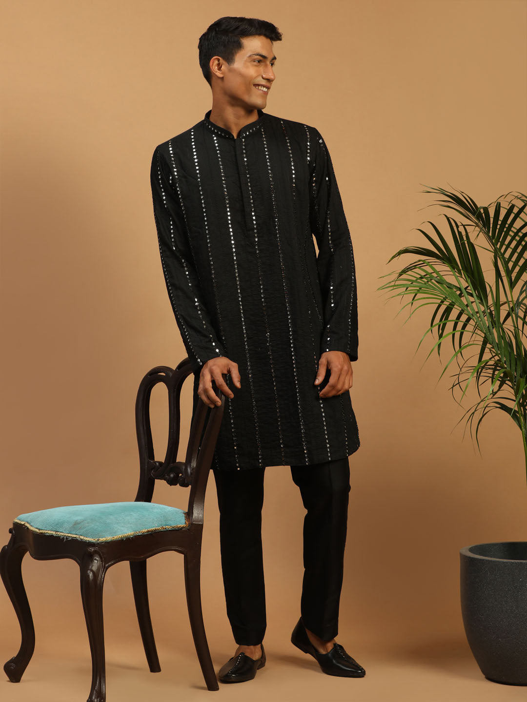 Shrestha By Vastramay Men's Black Viscose Kurta, Pyjama & Dupatta Set - Distacart