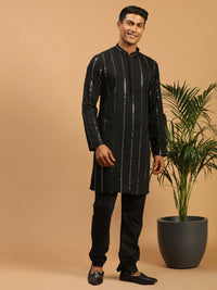 Thumbnail for Shrestha By Vastramay Men's Black Viscose Kurta Pyjama Set - Distacart