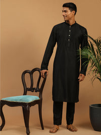 Thumbnail for Shrestha By Vastramay Men's Black Viscose Kurta Pyjama Set - Distacart