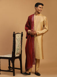 Thumbnail for Shrestha By Vastramay Men's Rose Gold And Maroon Viscose Kurta, Pyjama & Dupatta Set - Distacart