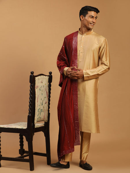 Shrestha By Vastramay Men's Rose Gold And Maroon Viscose Kurta, Pyjama & Dupatta Set - Distacart