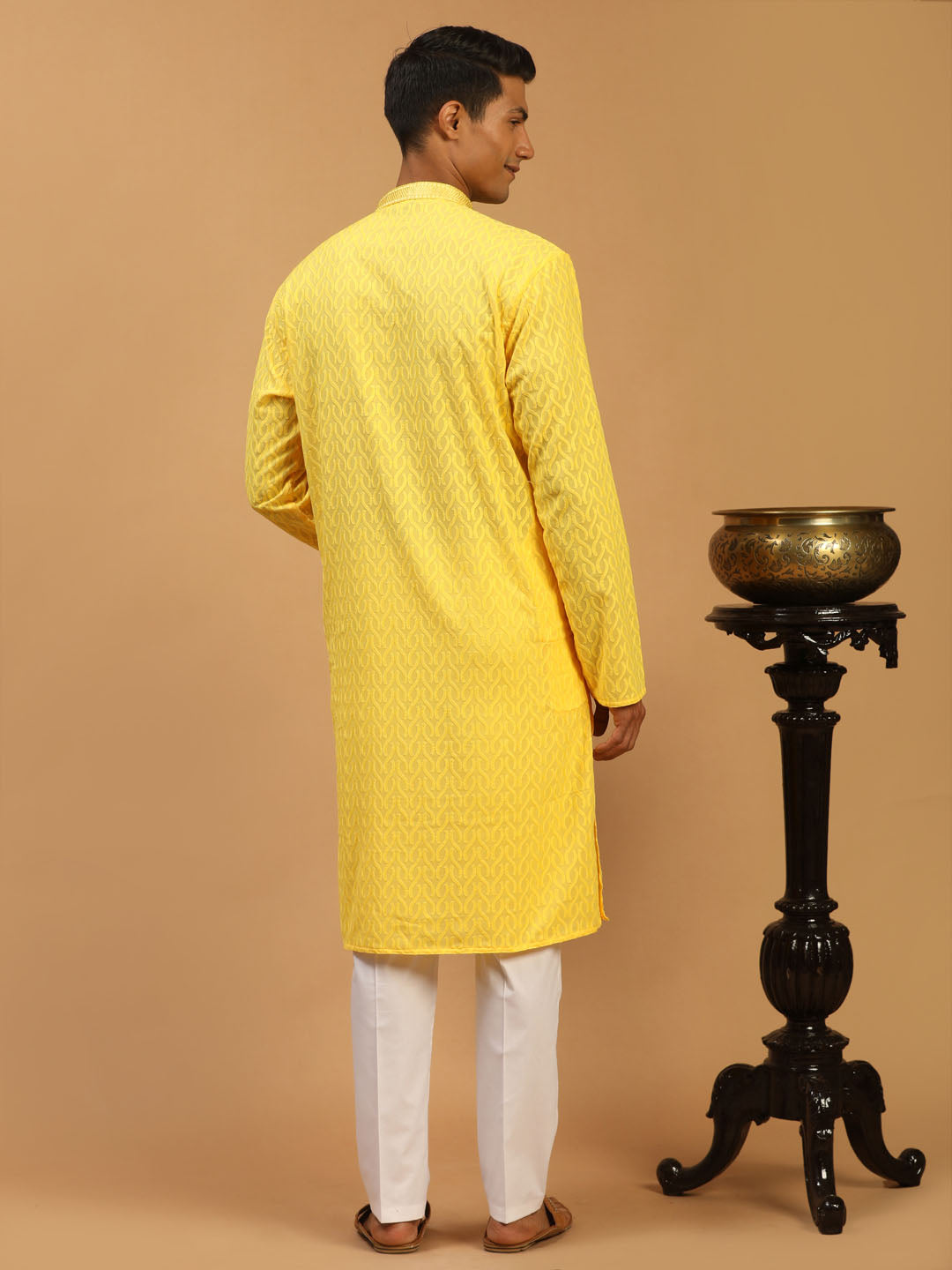 Shrestha by Vastramay Men's Yellow Cotton Kurta & Pyjama - Distacart