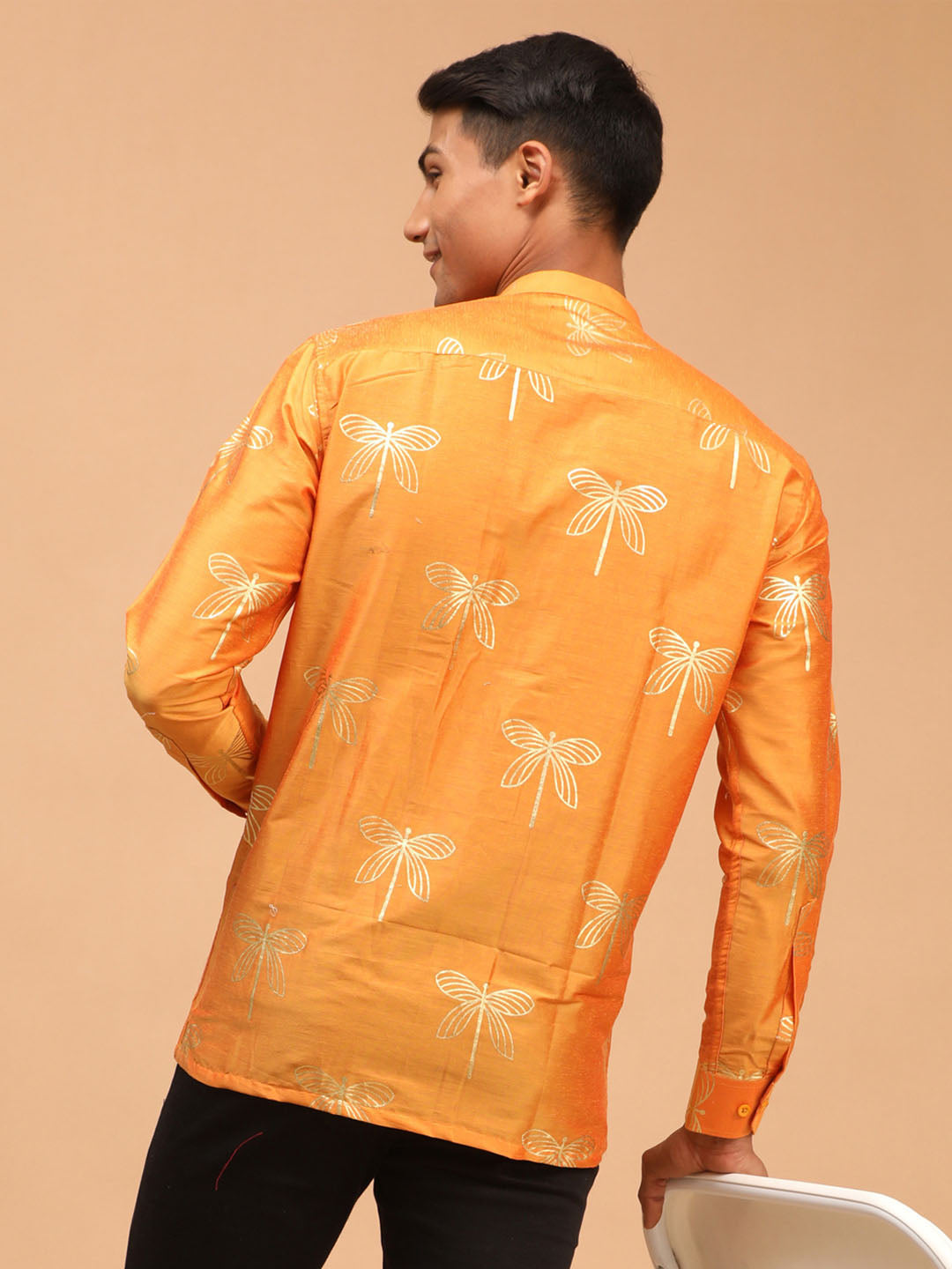 Buy Vastramay Men's Orange Viscose Ethnic Shirt Online at Best