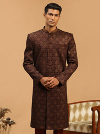 Thumbnail for Shrestha By Vastramay Men's Maroon Silk Blend Sherwani Only Top - Distacart