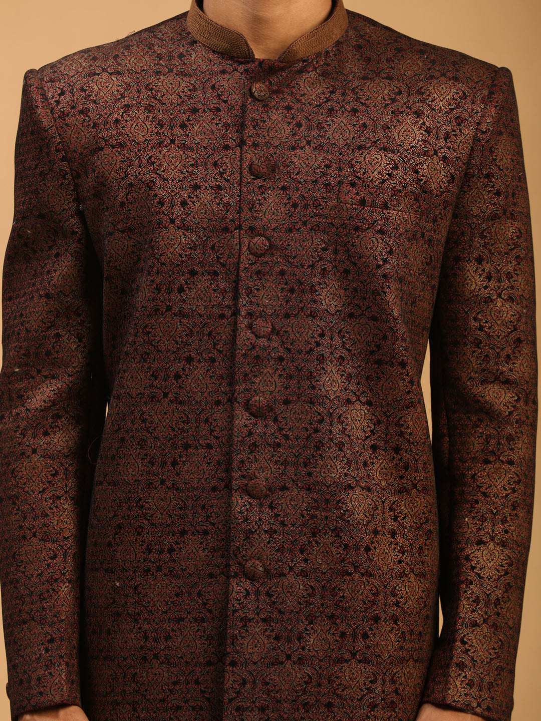 Shrestha By Vastramay Men's Maroon Silk Blend Sherwani Only Top - Distacart