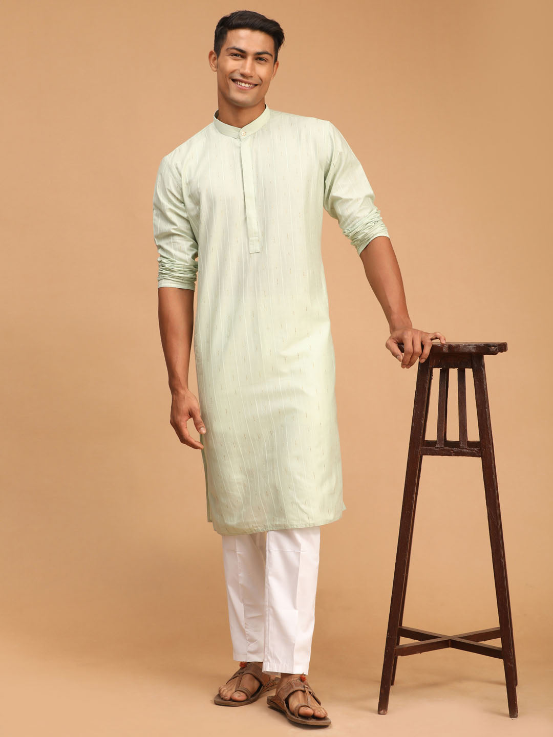 Shvaas By Vastramay Men's Green Cotton Blend Kurta Pyjama Set - Distacart