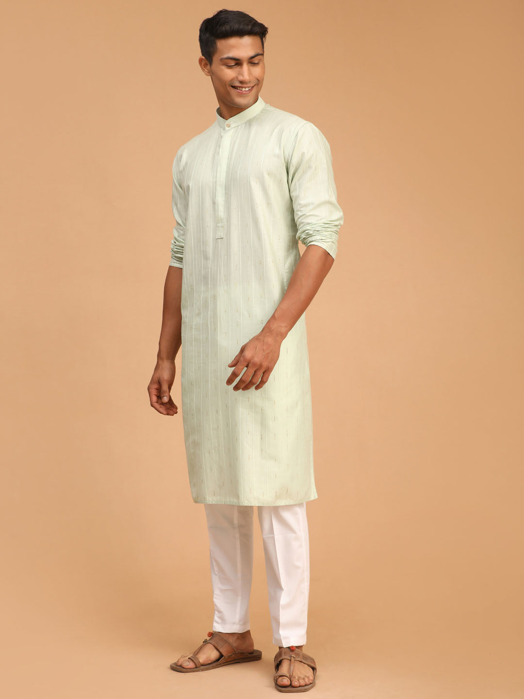 Shvaas By Vastramay Men's Green Cotton Blend Kurta Pyjama Set - Distacart