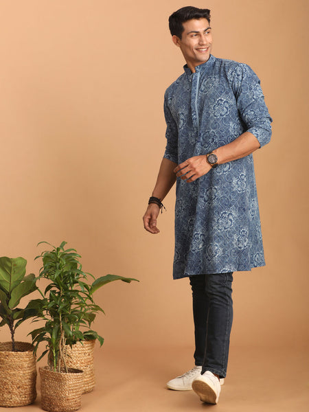 Shvaas by Vastramay Men's Indigo Blue Cotton Kurta - Distacart