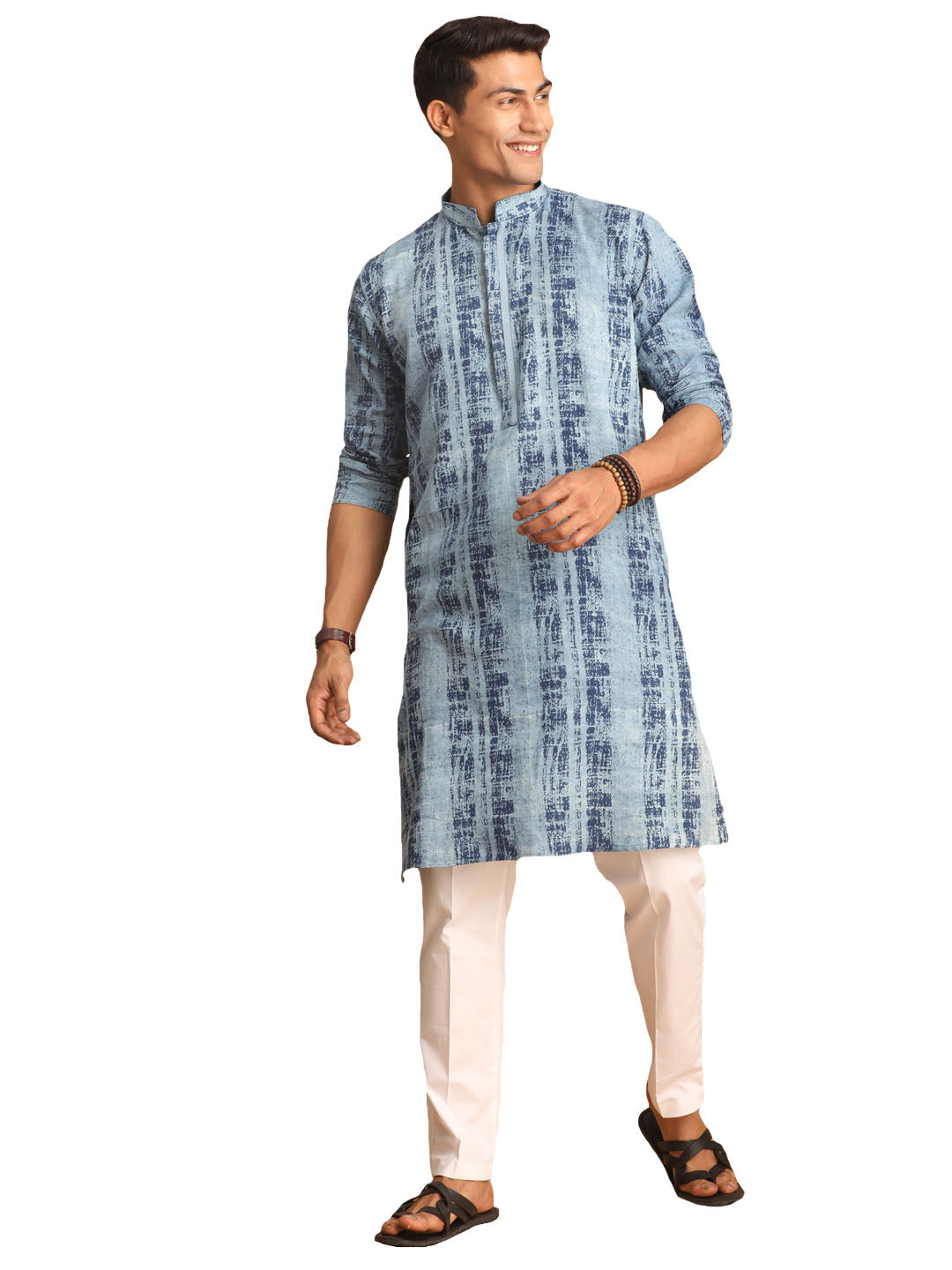 Shvaas by Vastramay Men's Indigo Blue And White Cotton Kurta Pyjama Set - Distacart