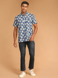 Thumbnail for Shvaas By Vastramay Men's Blue Cotton Ethnic Shirt - Distacart