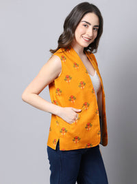 Thumbnail for Even Apparels Yellow Viscose Rayon Open Front Waistcoat - Distacart