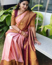 Thumbnail for DEIANA'S Beautiful Golden Jari with New Design Soft Lichi Silk Saree - Peach - Distacart